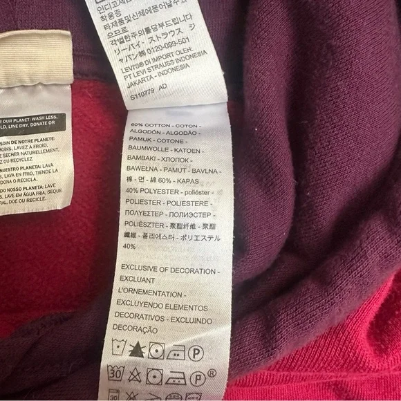 Levi’s 90s Retro Colorblock Berry Pink And Purple Crop Hoodie Size Large lounge - Picture 5 of 7